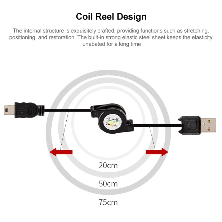 Cavo dati e caricabatterie USB retrattile per Motorola V3 / telefono cellulare / MP3 / MP4 / fotocamera digitale / GPS, lunghezza: 10 cm (può essere esteso fino a 80 cm), nero, USB 2.0 to Mini 5 Pin, USB 1.1 to Mini 5 Pin