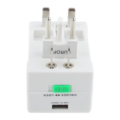 Universal US/EU/AU/UK Travel AC Power Adapter Plug with USB Charger Socket, With USB Port