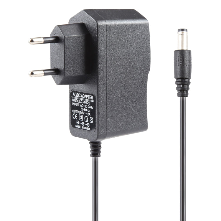 Adattatore di alimentazione CA 100-240 V a CC 6 V 2 A con spina UE di alta qualità, punte: 5,5 x 2,1 mm, lunghezza cavo: 1,1 m, EU Plug DC 6V 2A