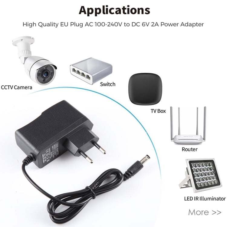 Adattatore di alimentazione CA 100-240 V a CC 6 V 2 A con spina UE di alta qualità, punte: 5,5 x 2,1 mm, lunghezza cavo: 1,1 m, EU Plug DC 6V 2A