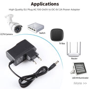 Adattatore di alimentazione CA 100-240 V a CC 6 V 2 A con spina UE di alta qualità, punte: 5,5 x 2,1 mm, lunghezza cavo: 1,1 m, EU Plug DC 6V 2A