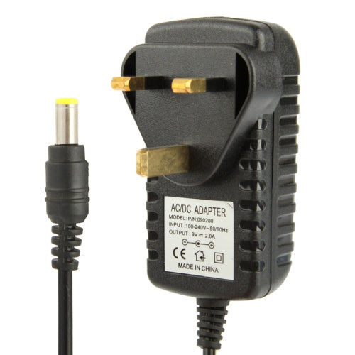 Adattatore di alimentazione da CA 100-240 V a CC 9 V 2 A con spina UK di alta qualità, punte: 5,5 x 2,1 mm, lunghezza cavo: 1 m, UK Plug DC 9V 2A