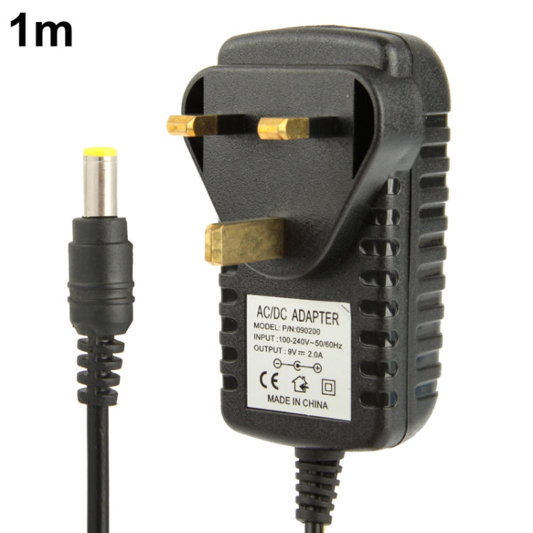 Adattatore di alimentazione da CA 100-240 V a CC 9 V 2 A con spina UK di alta qualità, punte: 5,5 x 2,1 mm, lunghezza cavo: 1 m, UK Plug DC 9V 2A