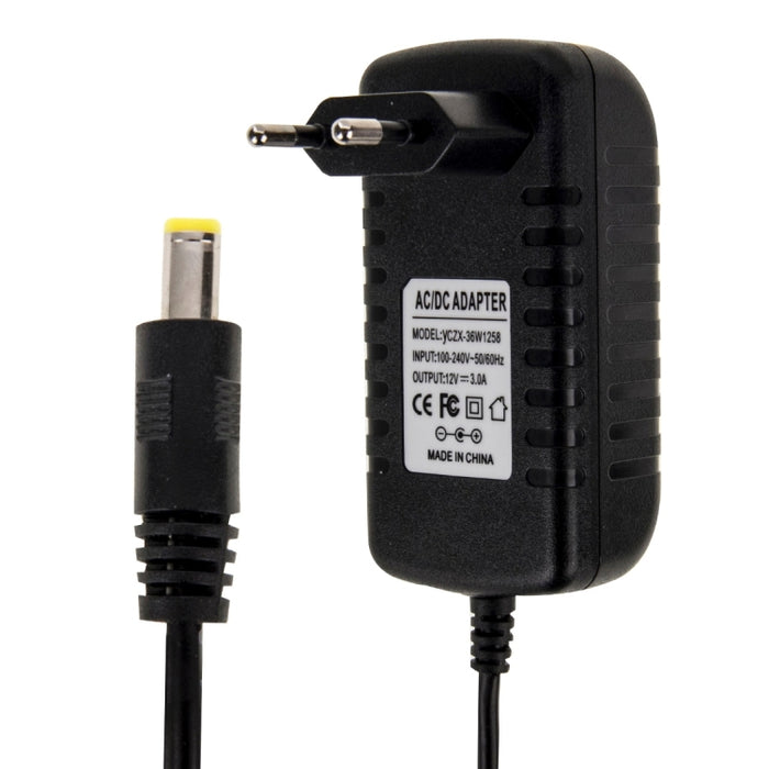 Adattatore di alimentazione CA 100-240 V a CC 12 V 3 A con spina UE, punte: 5,5 x 2,1 mm, lunghezza cavo: circa 1,2 m, EU Plug DC 12V 3A