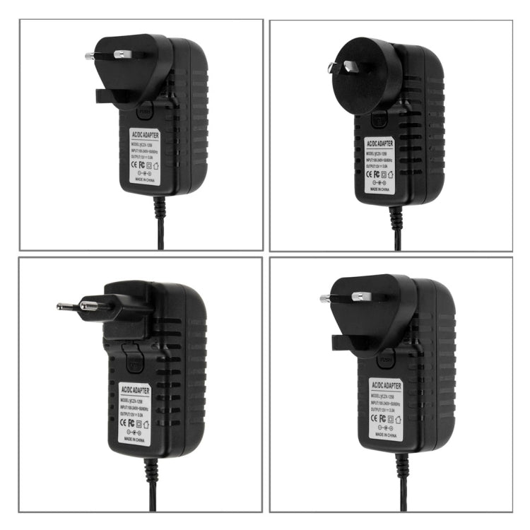 Spina UE 4 in 1 + Spina USA + Spina UK + Spina AU Adattatore di alimentazione CA da 100-240 V a CC 12 V 3 A, punte: 5,5 x 2,1 mm, Lunghezza cavo: circa 1,2 m, EU+US+UK+AU Plug