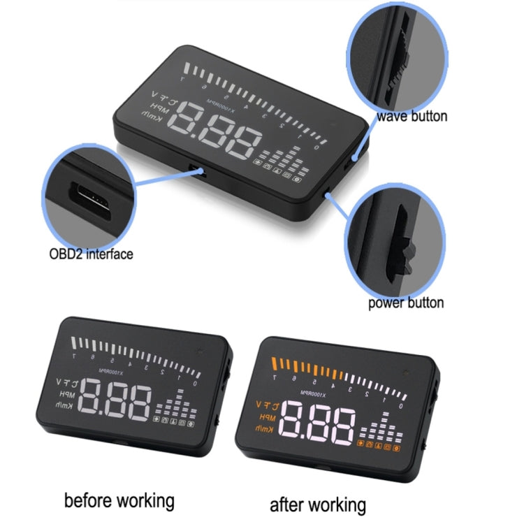X5 HUD Head Up Display multi-auto universale da 3 pollici con sistema OBDII EOBD, sensori di luce, velocità di rotazione, unità di velocità di rotazione, contrassegno unità, tensione, temperatura dell'acqua, contrassegno di allarme, X5 HUD 3 inch