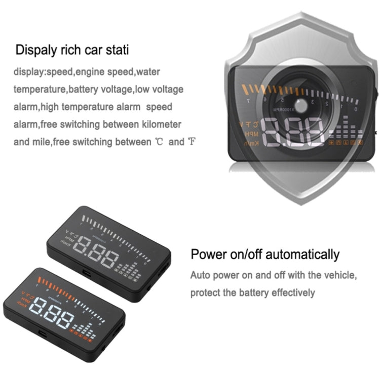 X5 HUD Head Up Display multi-auto universale da 3 pollici con sistema OBDII EOBD, sensori di luce, velocità di rotazione, unità di velocità di rotazione, contrassegno unità, tensione, temperatura dell'acqua, contrassegno di allarme, X5 HUD 3 inch