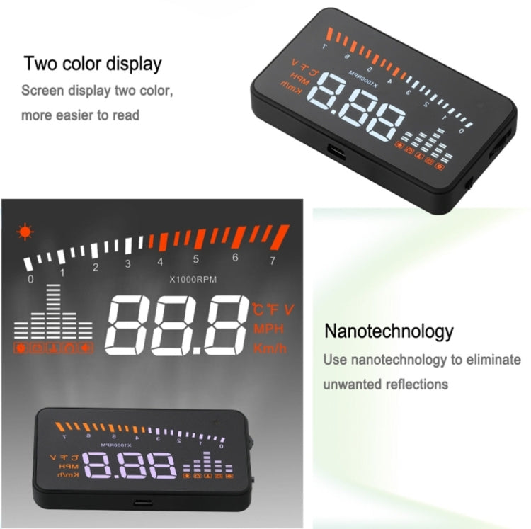 X5 HUD Head Up Display multi-auto universale da 3 pollici con sistema OBDII EOBD, sensori di luce, velocità di rotazione, unità di velocità di rotazione, contrassegno unità, tensione, temperatura dell'acqua, contrassegno di allarme, X5 HUD 3 inch