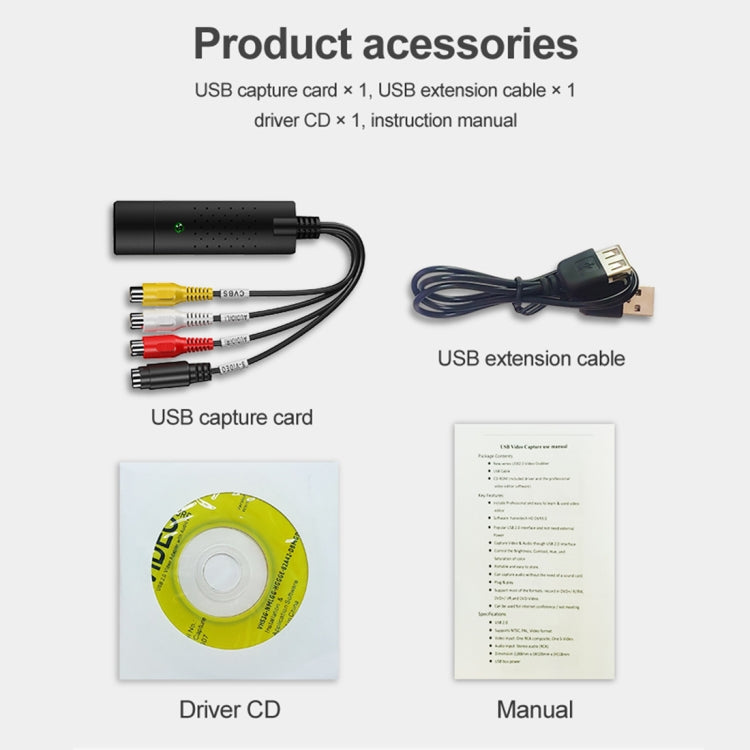 Acquisizione e modifica video USB 2.0 di DVD Maker (Easy CAP), supporto del formato di compressione MPEG-1/MPEG-2, chip: MA2106, DC60, MA2106 Chip, EM2860 Chip