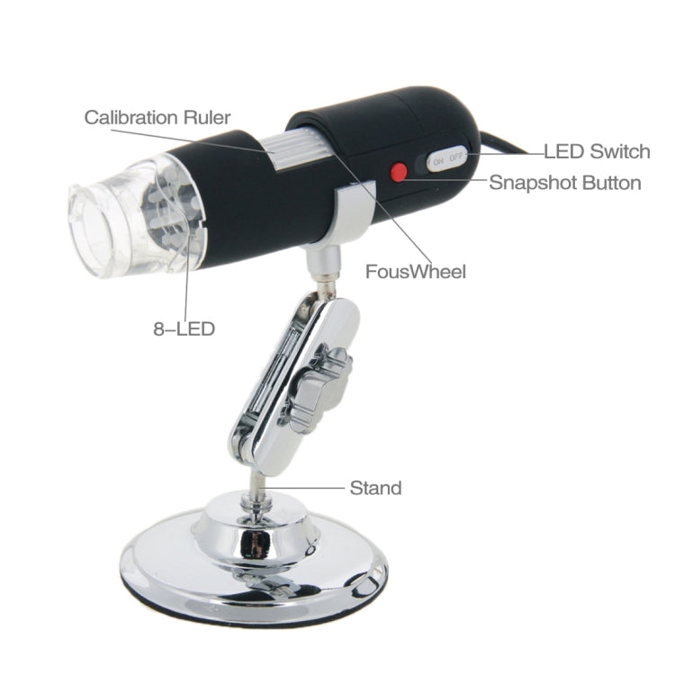 Microscopio digitale USB 2.0 da 1,3 megapixel 500X con 8 LED, 500X