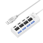 Hub USB 2.0 a 4 porte Splitter USB ad alta velocità 480 Mbps con interruttore ON/OFF, 4 LED, 4 Ports (White)