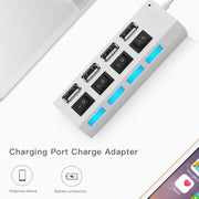 Hub USB 2.0 a 4 porte Splitter USB ad alta velocità 480 Mbps con interruttore ON/OFF, 4 LED, 4 Ports (White)