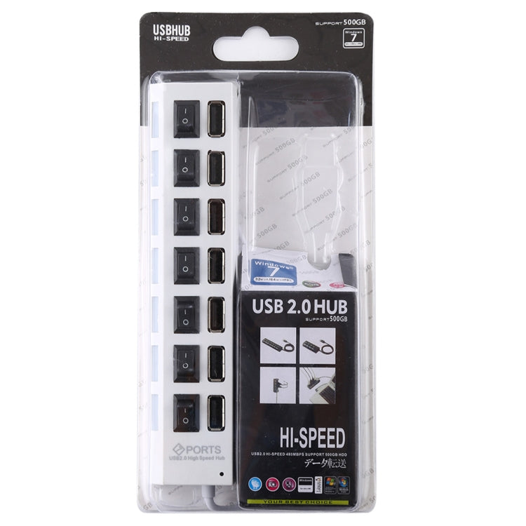 Hub USB 2.0 a 7 porte Splitter USB ad alta velocità 480 Mbps con interruttore ON/OFF / 7 LED, 7 Ports (White), 7 Ports (Black)