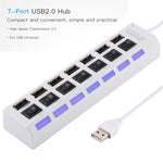 Hub USB 2.0 a 7 porte Splitter USB ad alta velocità 480 Mbps con interruttore ON/OFF / 7 LED, 7 Ports (White), 7 Ports (Black)