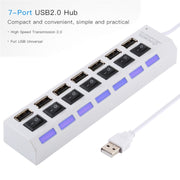 Hub USB 2.0 a 7 porte Splitter USB ad alta velocità 480 Mbps con interruttore ON/OFF / 7 LED, 7 Ports (White), 7 Ports (Black)