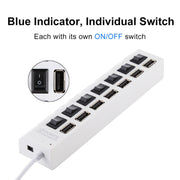Hub USB 2.0 a 7 porte Splitter USB ad alta velocità 480 Mbps con interruttore ON/OFF / 7 LED, 7 Ports (White), 7 Ports (Black)
