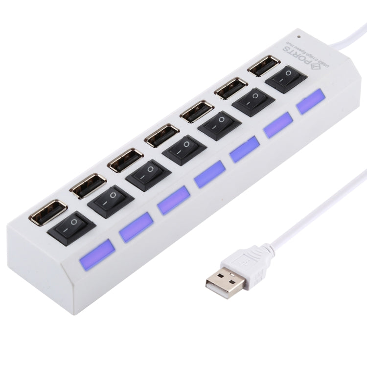 Hub USB 2.0 a 7 porte Splitter USB ad alta velocità 480 Mbps con interruttore ON/OFF / 7 LED, 7 Ports (White), 7 Ports (Black)
