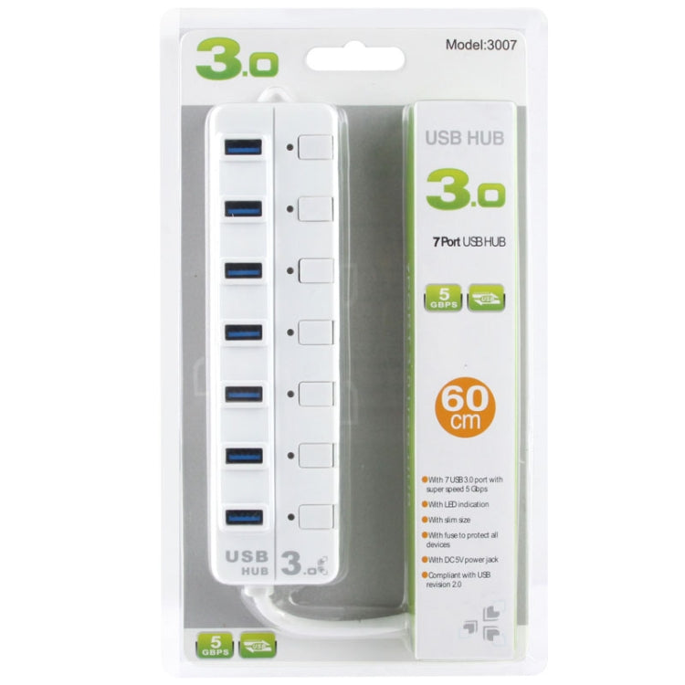 Hub USB 3.0 a 7 porte con switch individuali per ciascuna porta di trasferimento dati, 7 Ports (White), 7 Ports (Black)