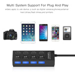 Hub USB 2.0 a 4 porte Splitter USB ad alta velocità 480 Mbps con interruttore ON/OFF, 4 LED, 4 Ports with 4 LED (Black)