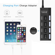 Hub USB 2.0 a 4 porte Splitter USB ad alta velocità 480 Mbps con interruttore ON/OFF, 4 LED, 4 Ports with 4 LED (Black)