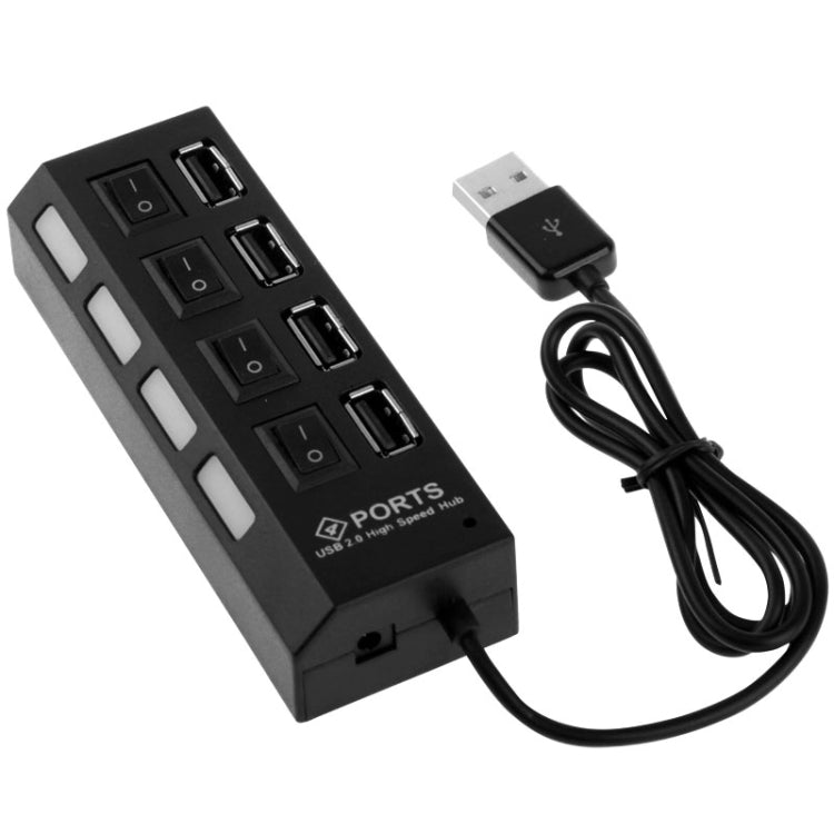 Hub USB 2.0 a 4 porte Splitter USB ad alta velocità 480 Mbps con interruttore ON/OFF, 4 LED, 4 Ports with 4 LED (Black)