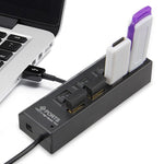 Hub USB 2.0 a 4 porte Splitter USB ad alta velocità 480 Mbps con interruttore ON/OFF, 4 LED, 4 Ports with 4 LED (Black)