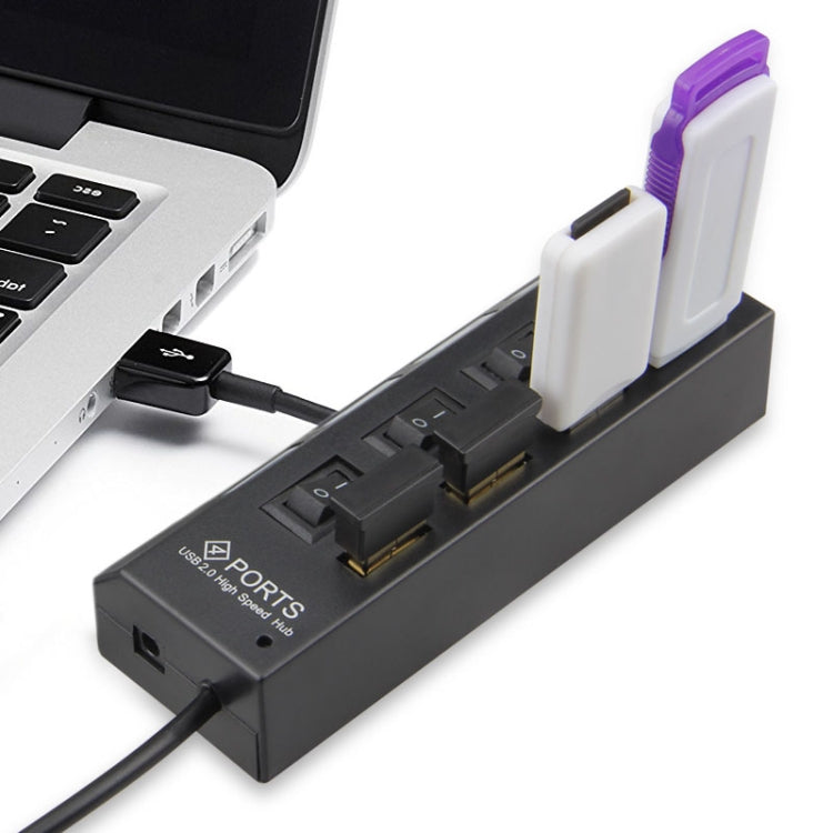 Hub USB 2.0 a 4 porte Splitter USB ad alta velocità 480 Mbps con interruttore ON/OFF, 4 LED, 4 Ports with 4 LED (Black)