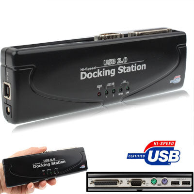 Docking station USB 2.0 ad alta velocità con 8 porte (2xUSB 2.0 + mouse PS2 + tastiera PS2 + RS232 + DB25 + LAN + upstream),Nero, Docking Station (Silver), Docking Station (Black)