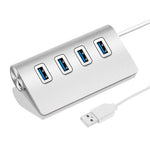 Splitter USB portatile in alluminio HUB USB 3.0 a 4 porte da 5 Gbps ad alta velocità, supporto 2 TB, 4 Ports (Silver)