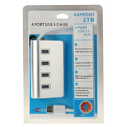 Splitter USB portatile in alluminio HUB USB 3.0 a 4 porte da 5 Gbps ad alta velocità, supporto 2 TB, 4 Ports (Silver)