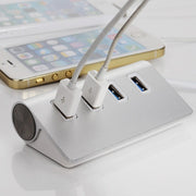Splitter USB portatile in alluminio HUB USB 3.0 a 4 porte da 5 Gbps ad alta velocità, supporto 2 TB, 4 Ports (Silver)