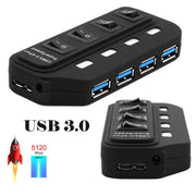 Hub USB 3.0 a 4 porte con switch individuali per ciascuna porta di trasferimento dati