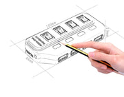 Hub USB 3.0 a 4 porte con switch individuali per ciascuna porta di trasferimento dati