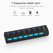 HUB USB 3.0 a 7 porte, super velocità 5 Gbps, plug and play, supporto 1 TB, 7 Ports (Black), 7 Ports (White)