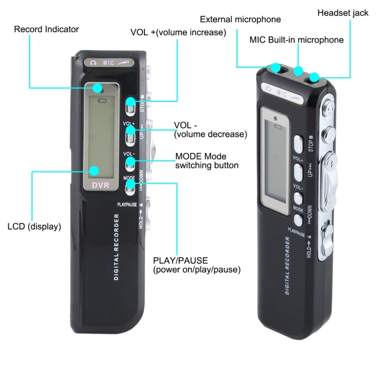 Registratore vocale digitale da 4 GB Dittafono Lettore MP3, Supporto registrazione telefonica, Funzione VOX (Nero)