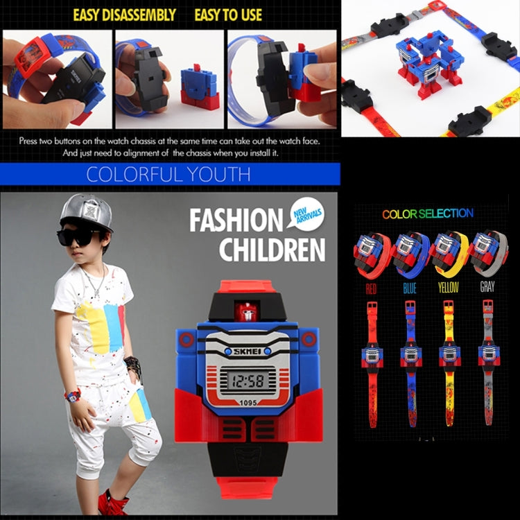 SKMEI Trasformazione Giocattolo Cambiamento Forma Quadrante Rimovibile Movimento Digitale Orologio per Bambini con Cinturino in Cemento di Plastica PU