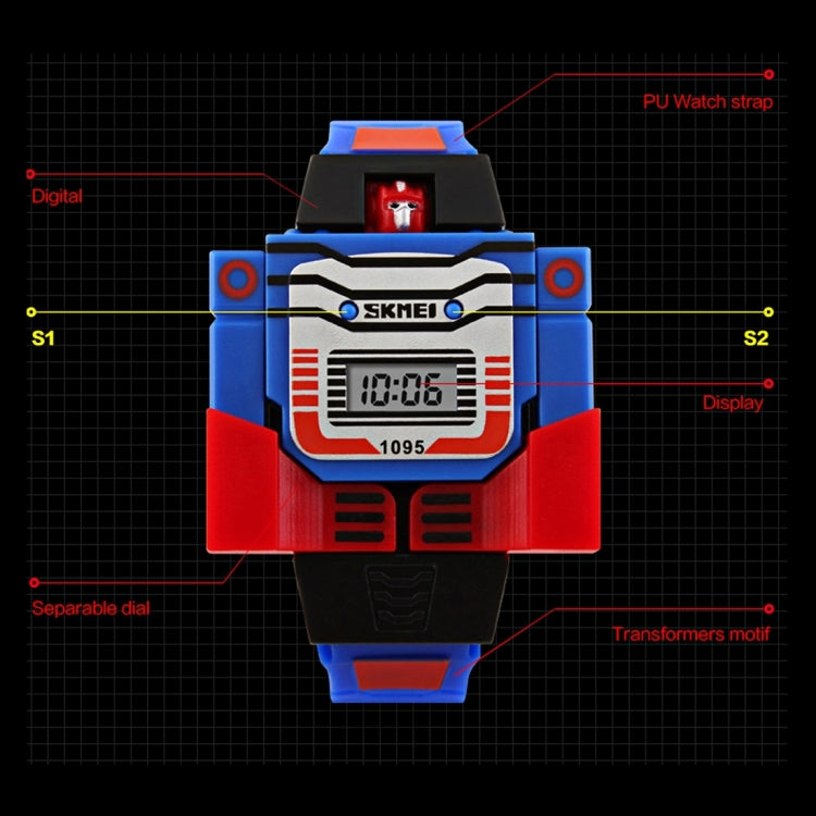 SKMEI Trasformazione Giocattolo Cambiamento Forma Quadrante Rimovibile Movimento Digitale Orologio per Bambini con Cinturino in Cemento di Plastica PU