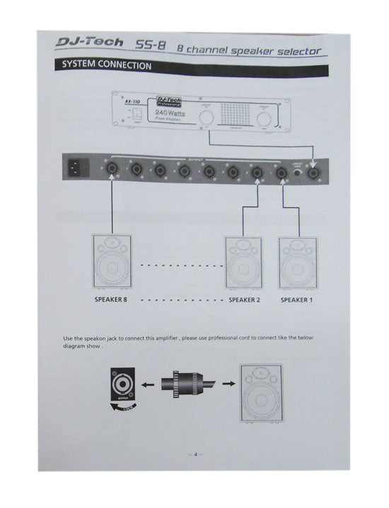 Commutatore casse acustiche DJ Tech SS-8 + telecomando V4074