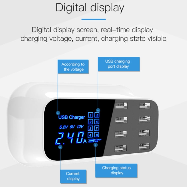 YC-CDA19A Dock di ricarica rapida con display digitale intelligente multifunzione USB a 8 porte da 40 W, presa UK