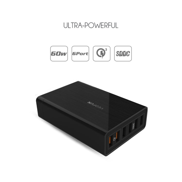 VEDFUN TurboCube D620 Caricatore USB a sei porte Quick Charge 3.0 + tecnologia SDDC, spina EU/US/UK