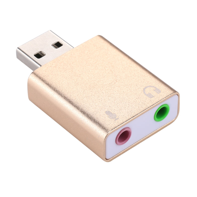 Guscio in alluminio Jack da 3,5 mm Scheda audio USB esterna HIFI Magic Voice Adattatore a 7.1 canali Unità gratuita per computer, desktop, altoparlanti, cuffie, microfono, Aluminum 7.1 Channel Gold