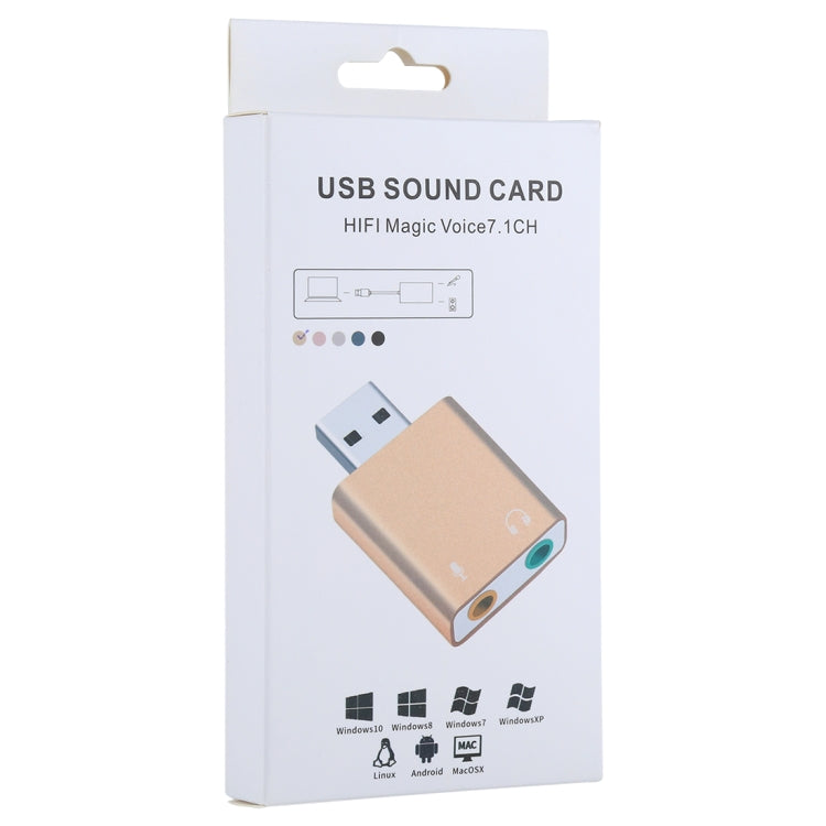Guscio in alluminio Jack da 3,5 mm Scheda audio USB esterna HIFI Magic Voice Adattatore a 7.1 canali Unità gratuita per computer, desktop, altoparlanti, cuffie, microfono, Aluminum 7.1 Channel Gold