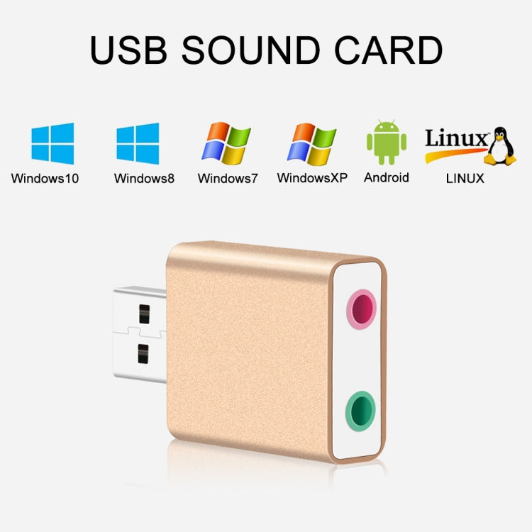 Guscio in alluminio Jack da 3,5 mm Scheda audio USB esterna HIFI Magic Voice Adattatore a 7.1 canali Unità gratuita per computer, desktop, altoparlanti, cuffie, microfono, Aluminum 7.1 Channel Gold
