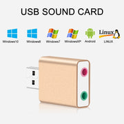 Guscio in alluminio Jack da 3,5 mm Scheda audio USB esterna HIFI Magic Voice Adattatore a 7.1 canali Unità gratuita per computer, desktop, altoparlanti, cuffie, microfono, Aluminum 7.1 Channel Gold
