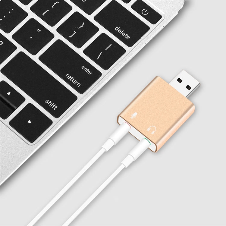 Guscio in alluminio Jack da 3,5 mm Scheda audio USB esterna HIFI Magic Voice Adattatore a 7.1 canali Unità gratuita per computer, desktop, altoparlanti, cuffie, microfono, Aluminum 7.1 Channel Gold