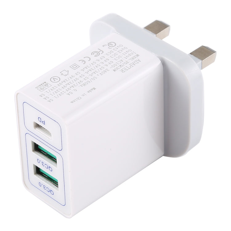 Uscita massima 3 A USB-PD + doppie porte USB QC3.0 Caricatore rapido da viaggio, presa UK, UK Plug