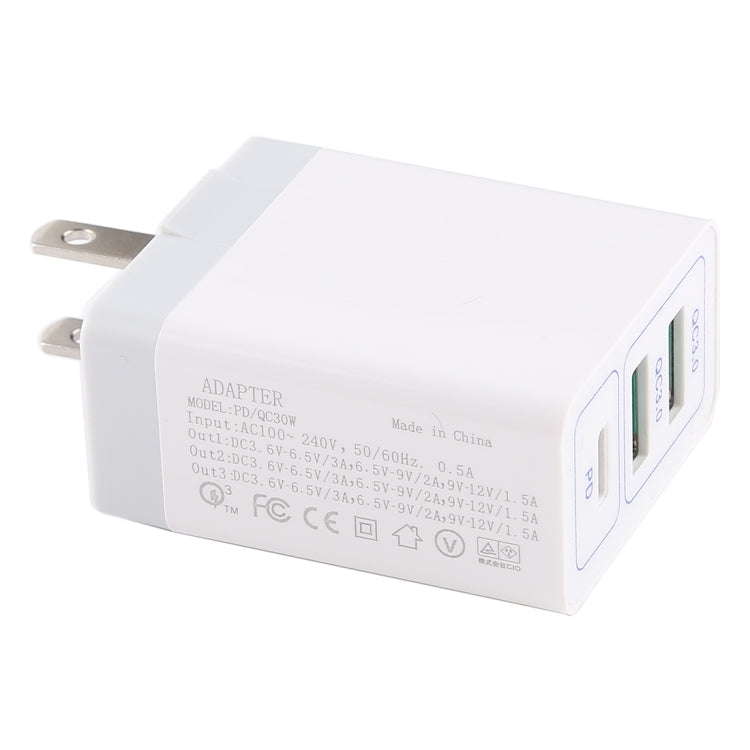 Uscita massima 3A USB-PD + doppie porte USB QC3.0 Caricabatterie rapido da viaggio, presa americana, US Plug