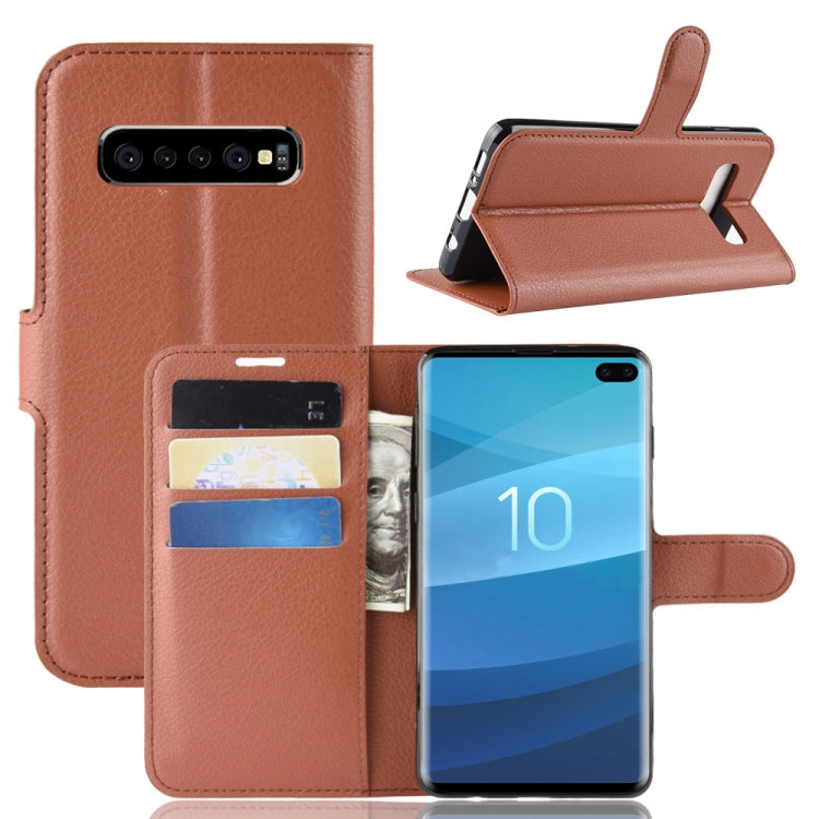 Custodia in pelle con chiusura orizzontale con texture Litchi per Galaxy S10, con portafoglio, supporto e slot per carte, For Galaxy S10, Galaxy S10