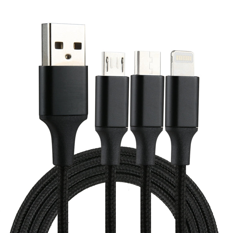 Cavo di ricarica in tessuto di nylon da USB a 8 pin e USB-C/Type-C e micro USB 3 in 1 da 2A 1,2 m