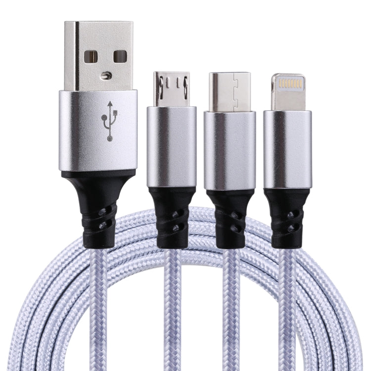 Cavo di ricarica in tessuto di nylon da USB a 8 pin e USB-C/Type-C e micro USB 3 in 1 da 2A 1,2 m